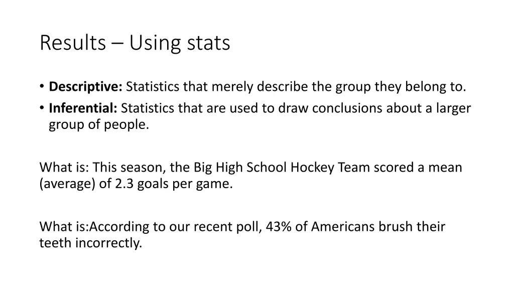 results using stats