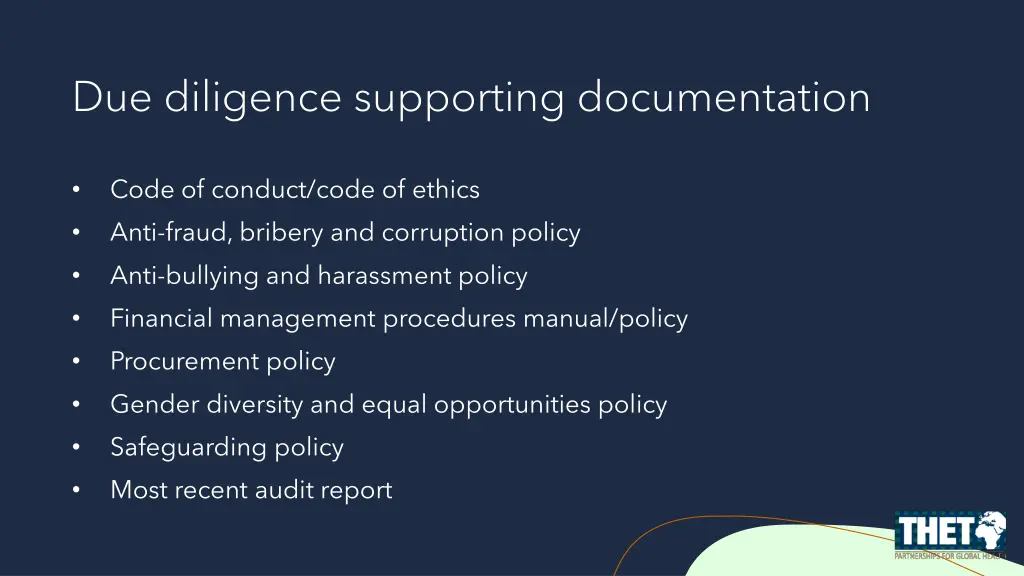 due diligence supporting documentation