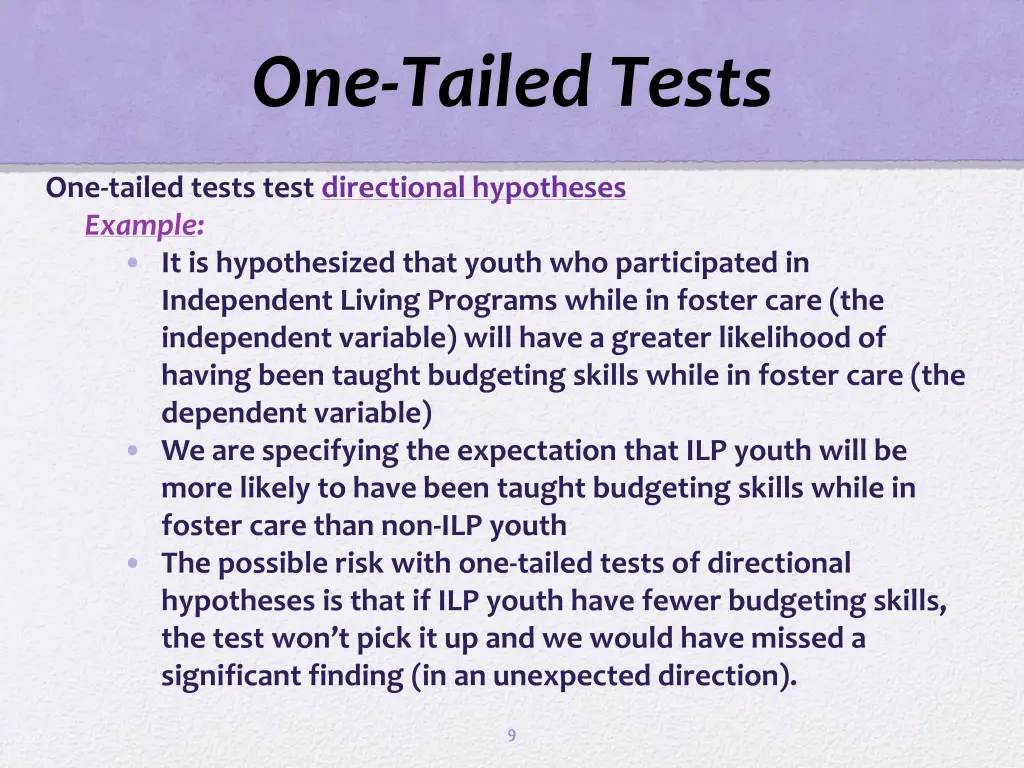 one tailed tests