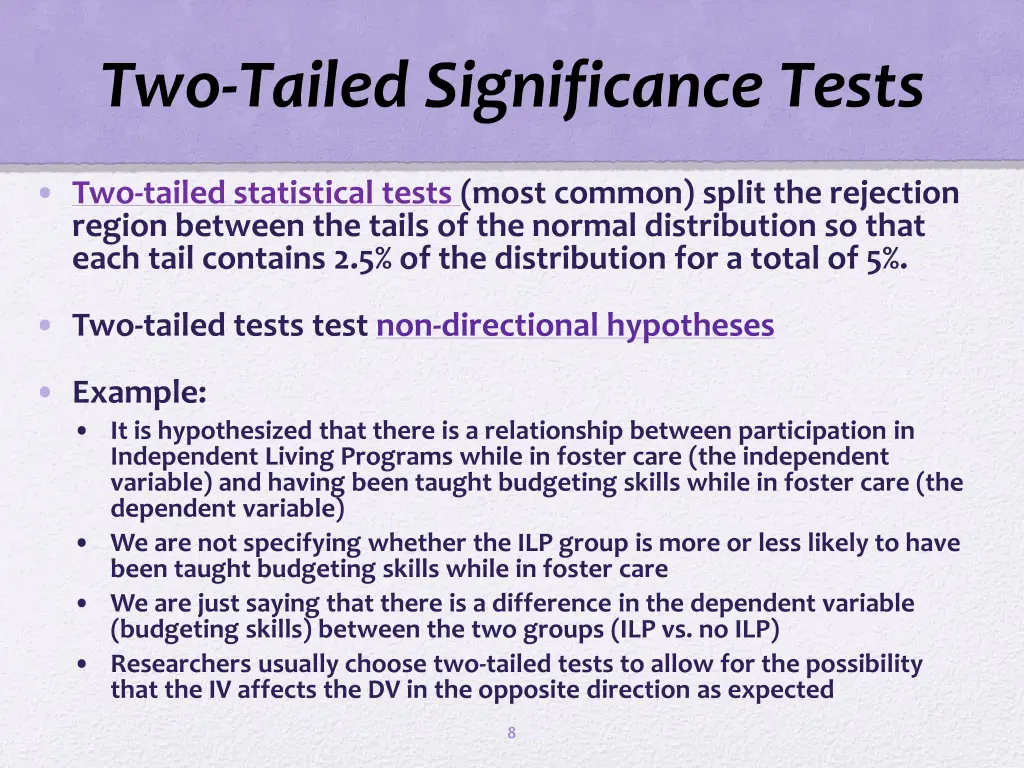 two tailed significance tests