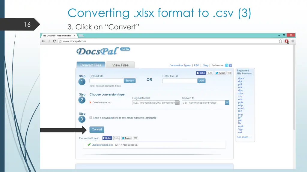 converting xlsx format to csv 3 3 click on convert