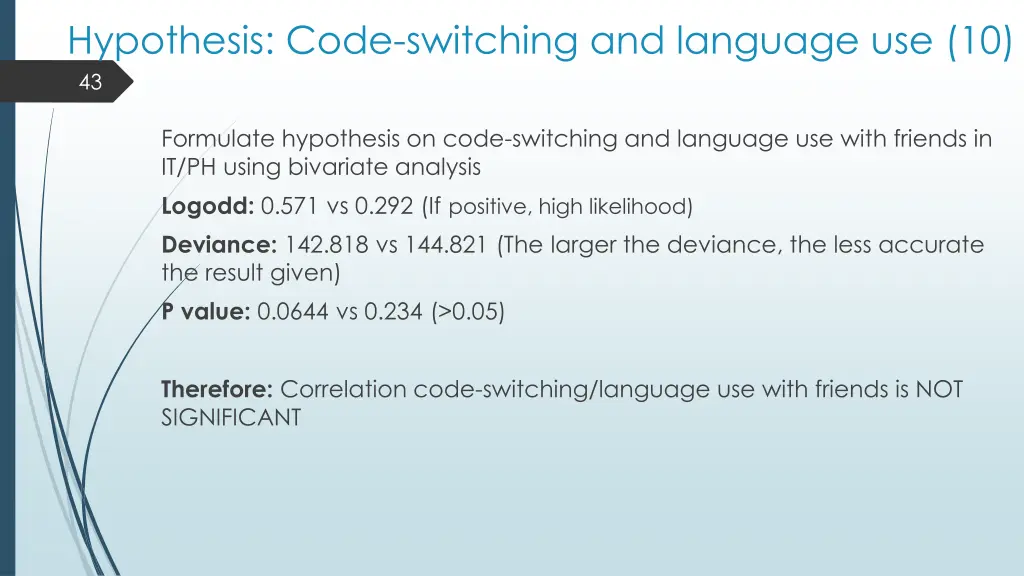 hypothesis code switching and language use 10 43