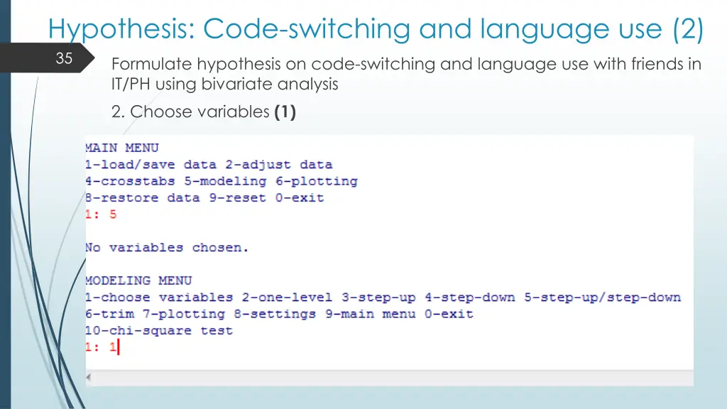 hypothesis code switching and language use 2 35