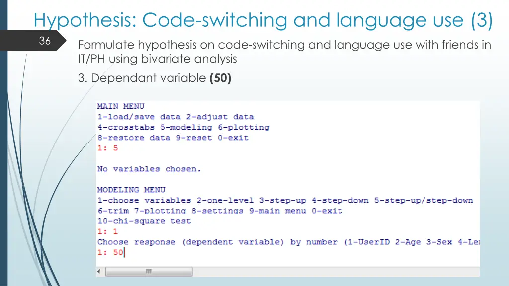 hypothesis code switching and language use 3 36