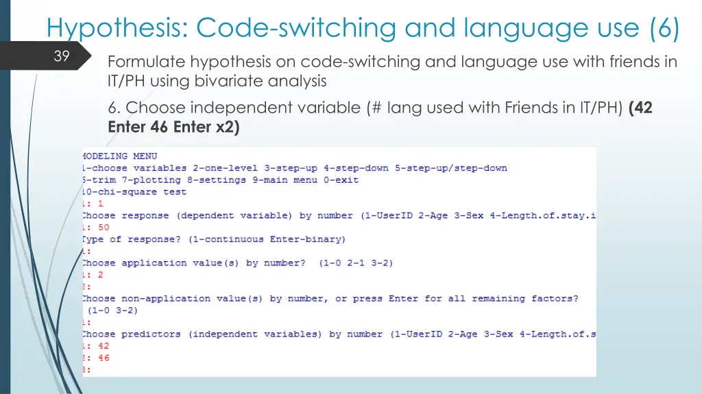 hypothesis code switching and language use 6 39