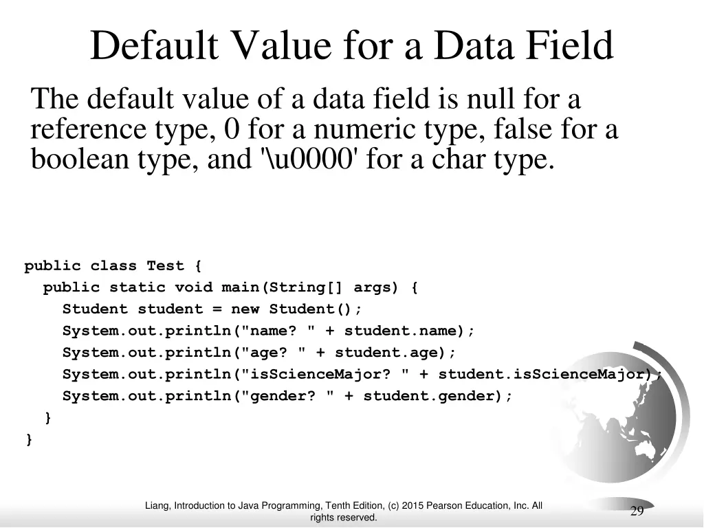 default value for a data field the default value
