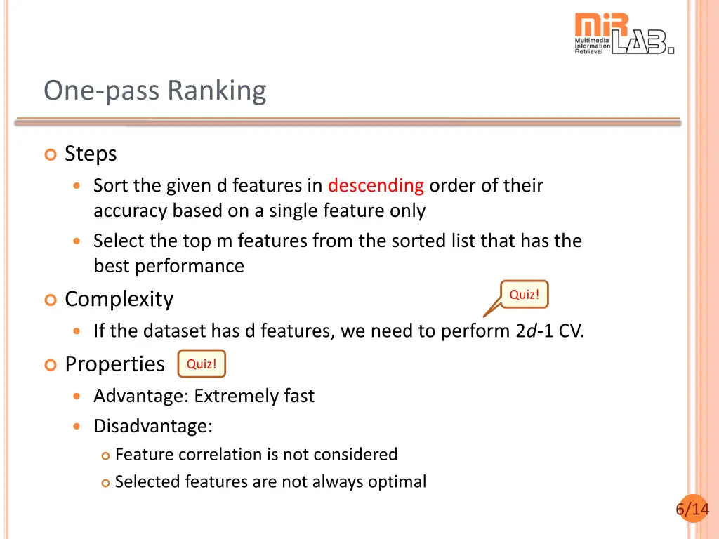 one pass ranking