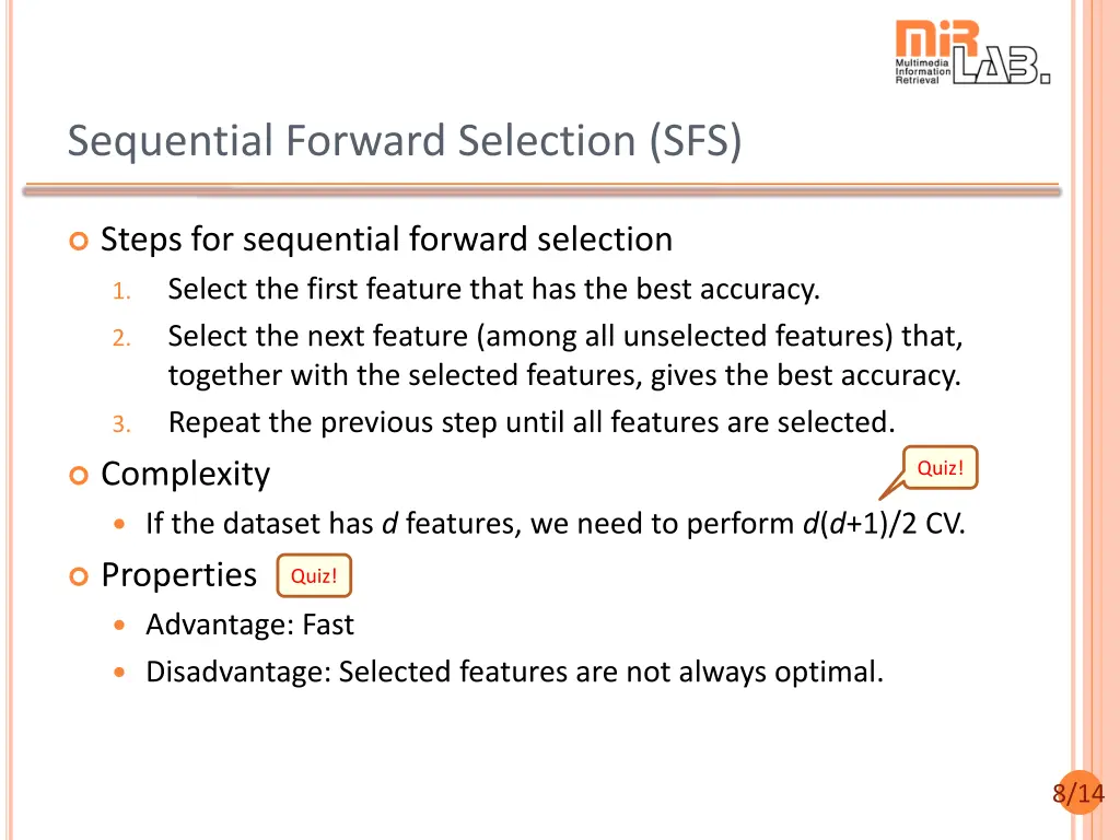 sequential forward selection sfs