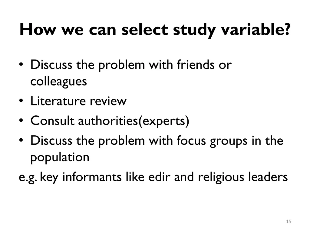 how we can select study variable