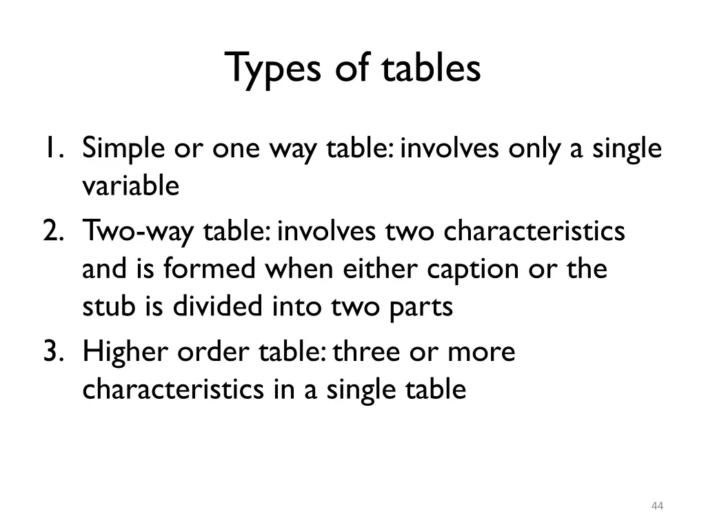 types of tables