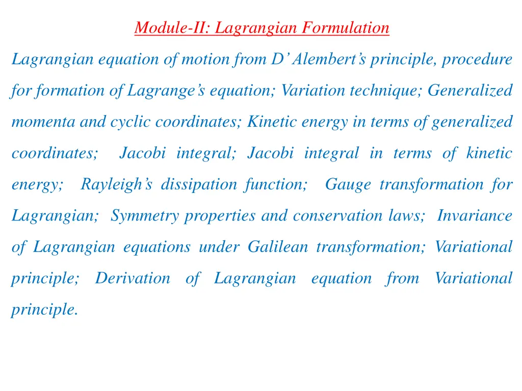module ii lagrangian formulation