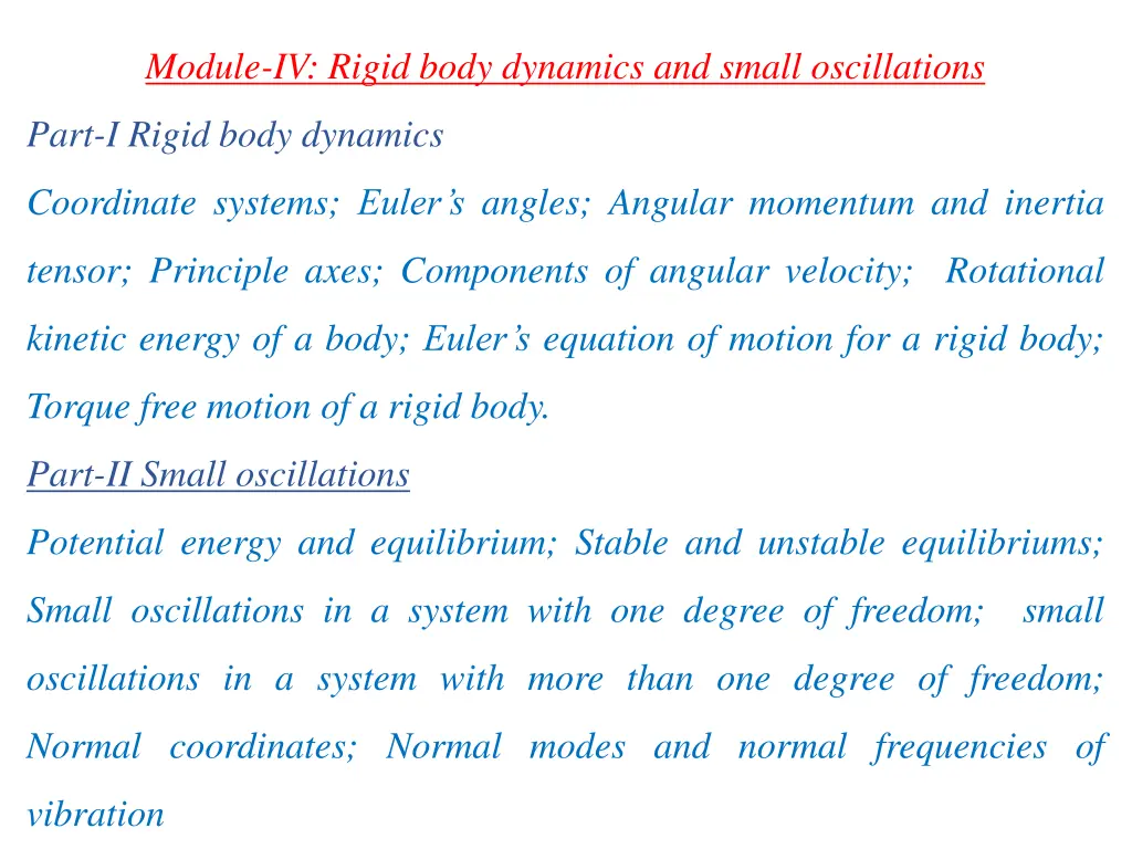 module iv rigid body dynamics and small