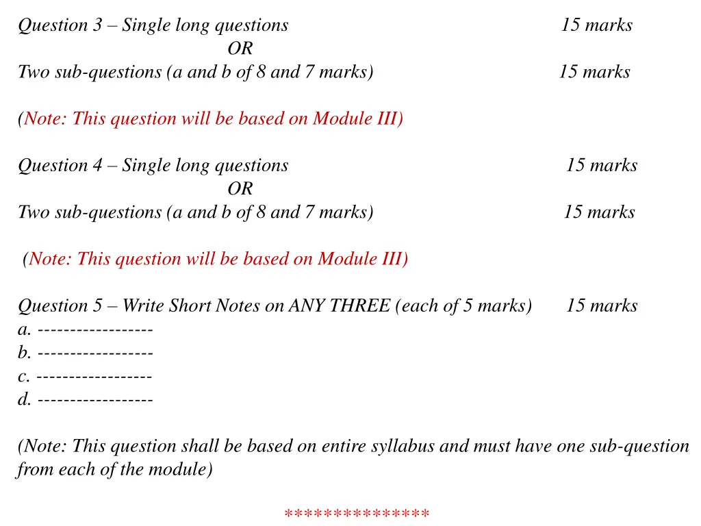 question 3 single long questions 15 marks