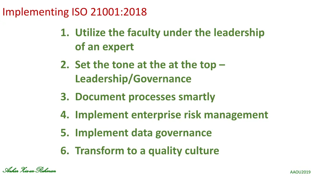 implementing iso 21001 2018