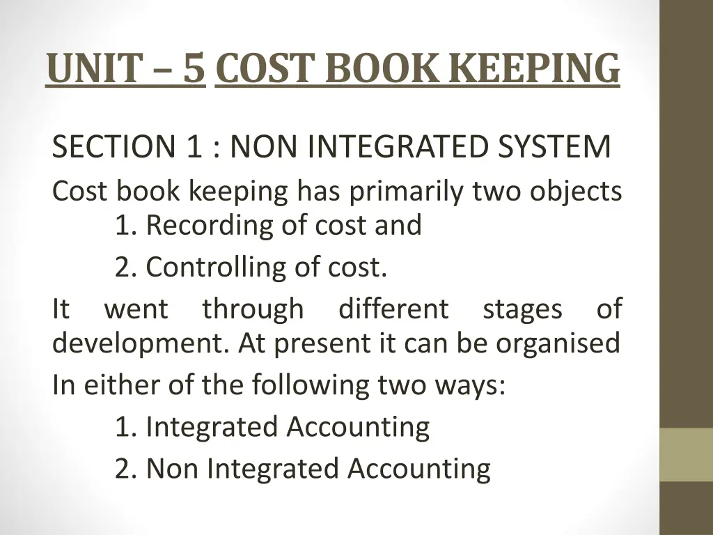 unit 5cost book keeping