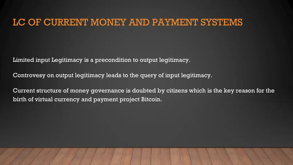 lc of current money and payment systems