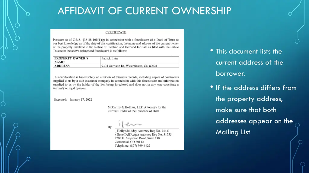 affidavit of current ownership