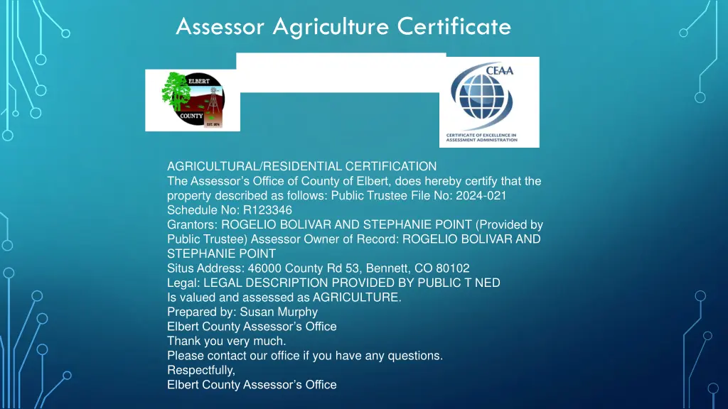 assessor agriculture certificate