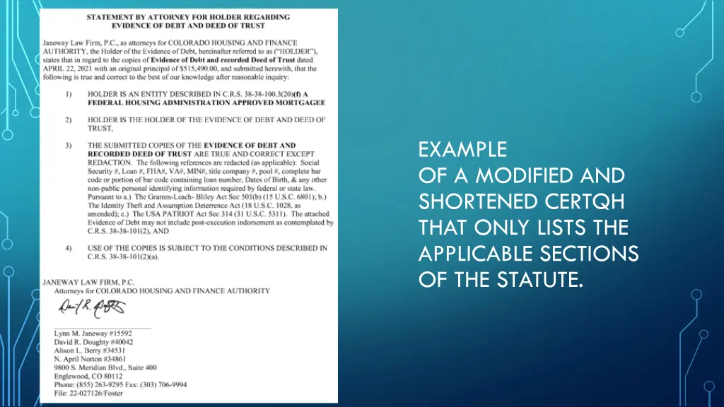 example of a modified and shortened certqh that
