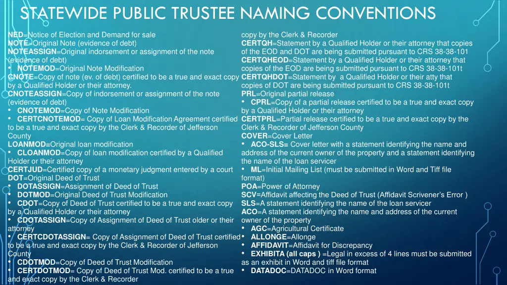 statewide public trustee naming conventions