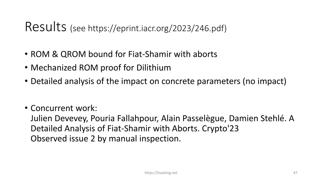 results see https eprint iacr org 2023 246 pdf