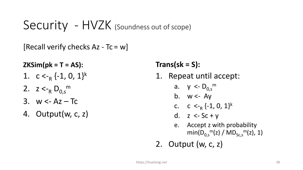 security hvzk soundness out of scope