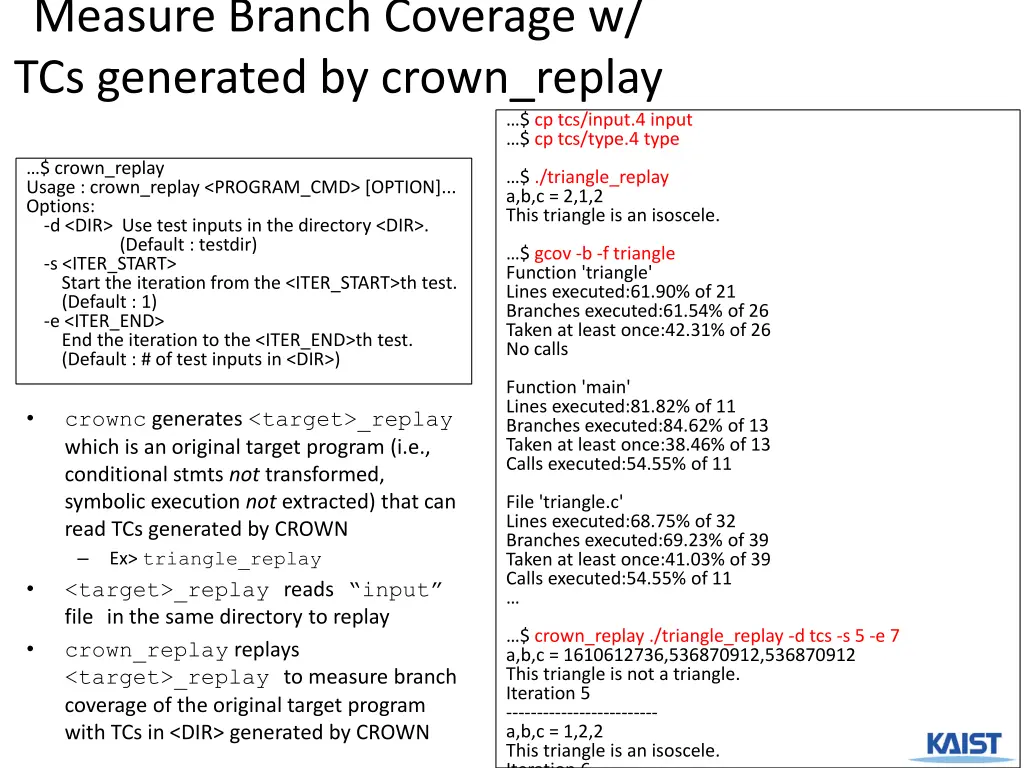 measure branch coverage w tcs generated by crown