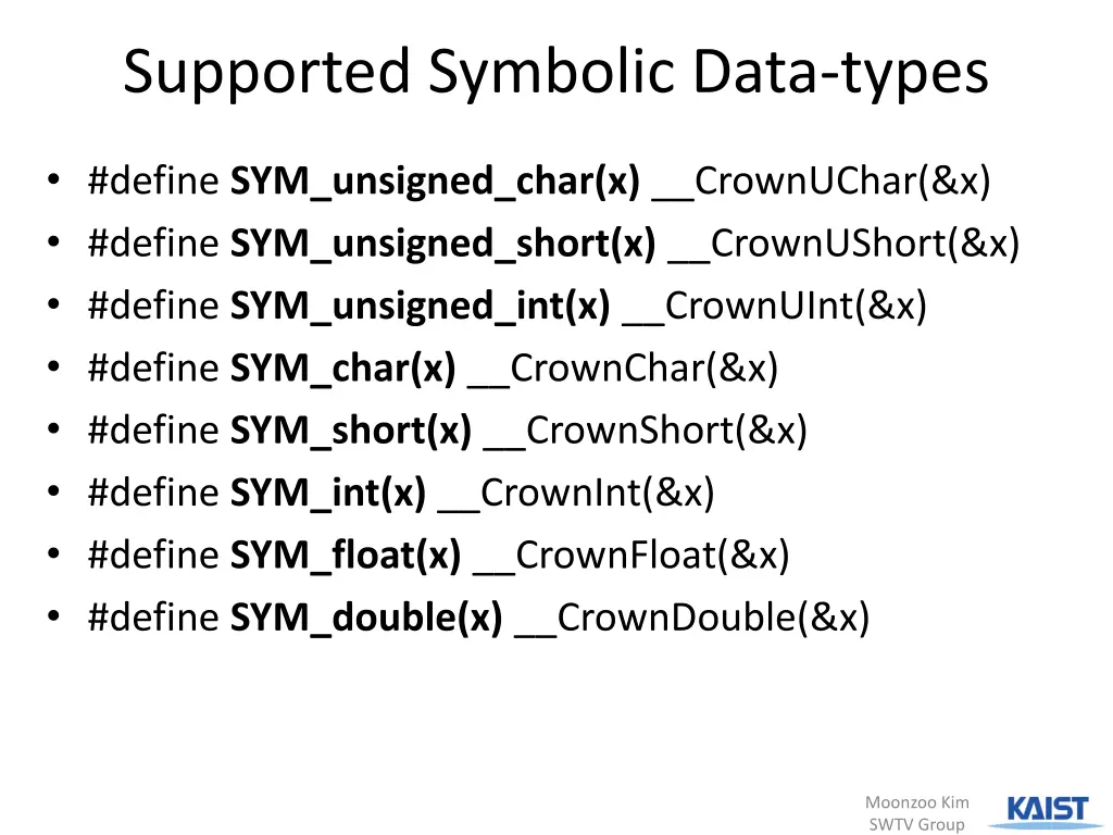 supported symbolic data types