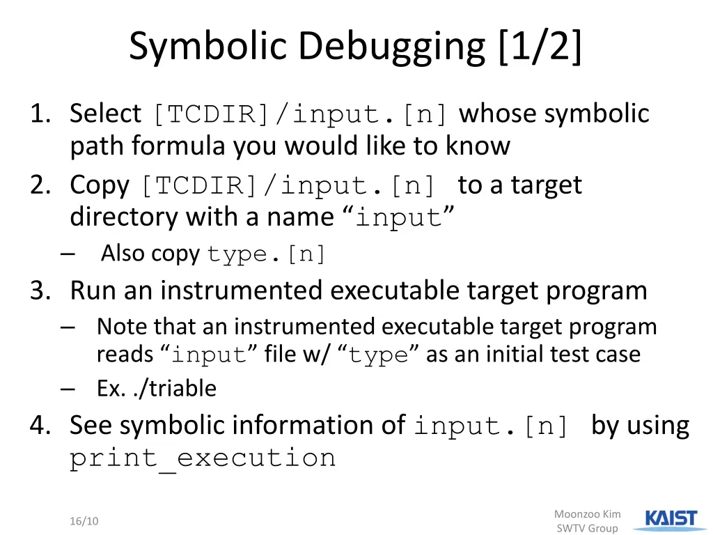 symbolic debugging 1 2