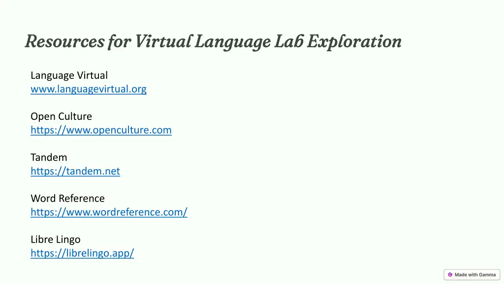 resources for virtual language lab exploration