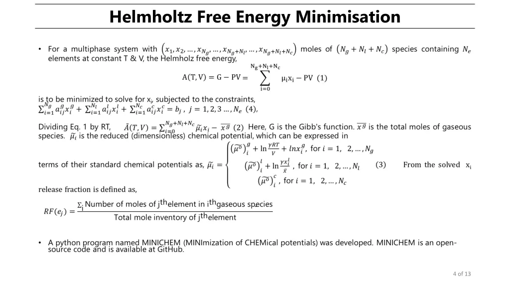 helmholtz free energy minimisation