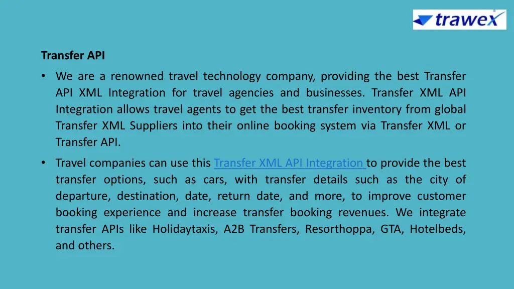 transfer api we are a renowned travel technology