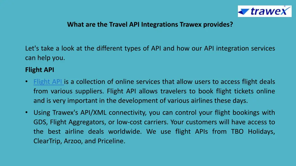 what are the travel api integrations trawex