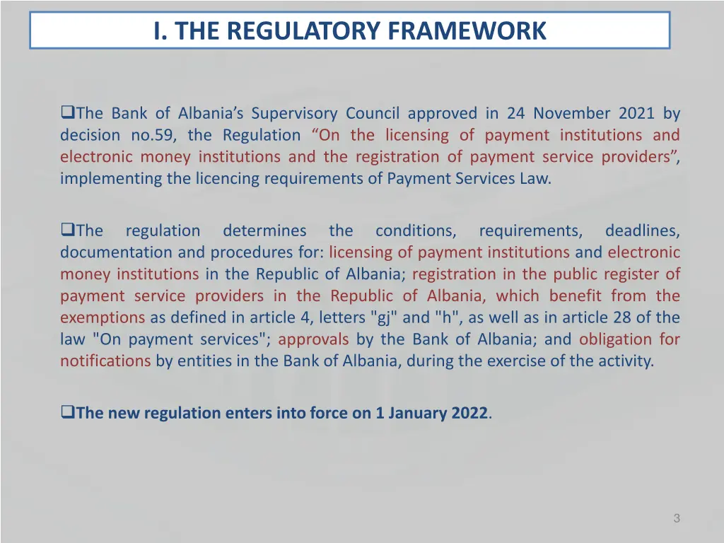 i the regulatory framework