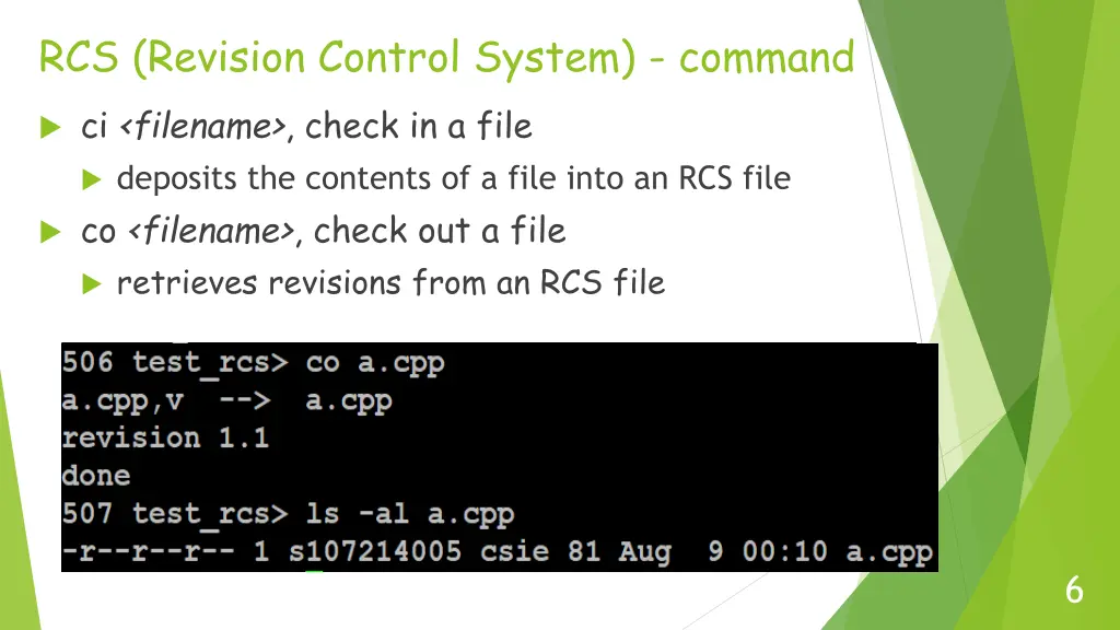 rcs revision control system command
