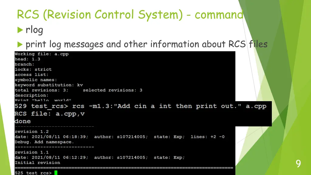rcs revision control system command rlog print