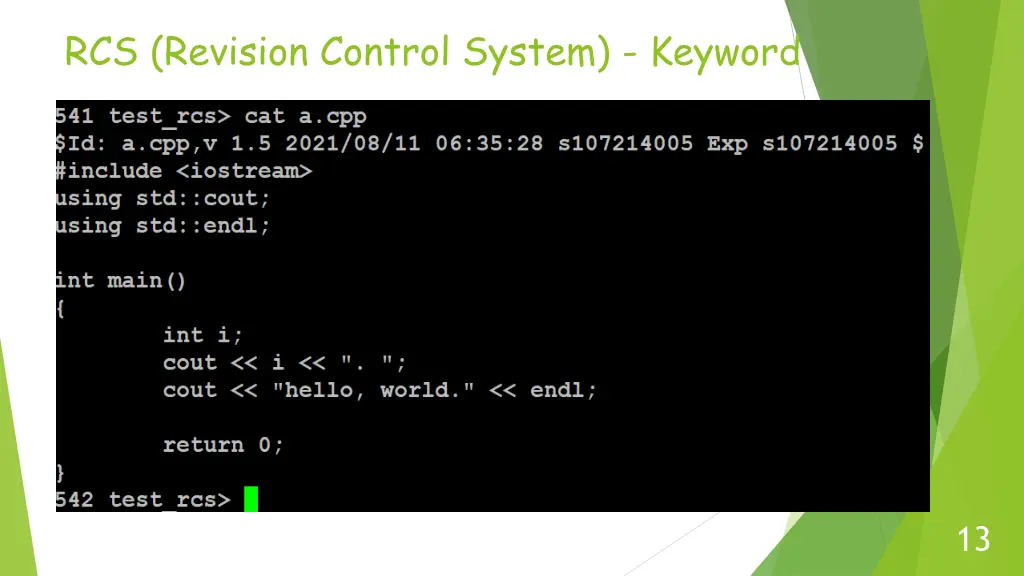 rcs revision control system keyword 1