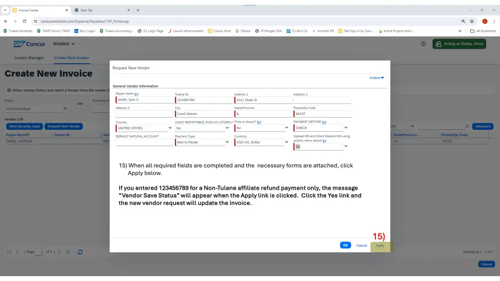 15 when all required fields are completed