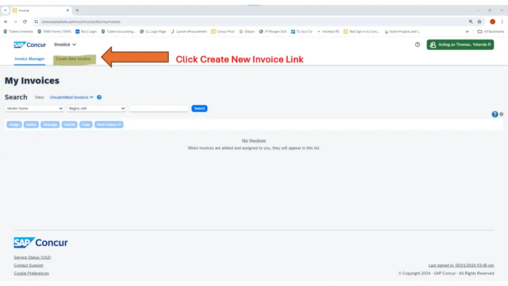 click create new invoice link click create