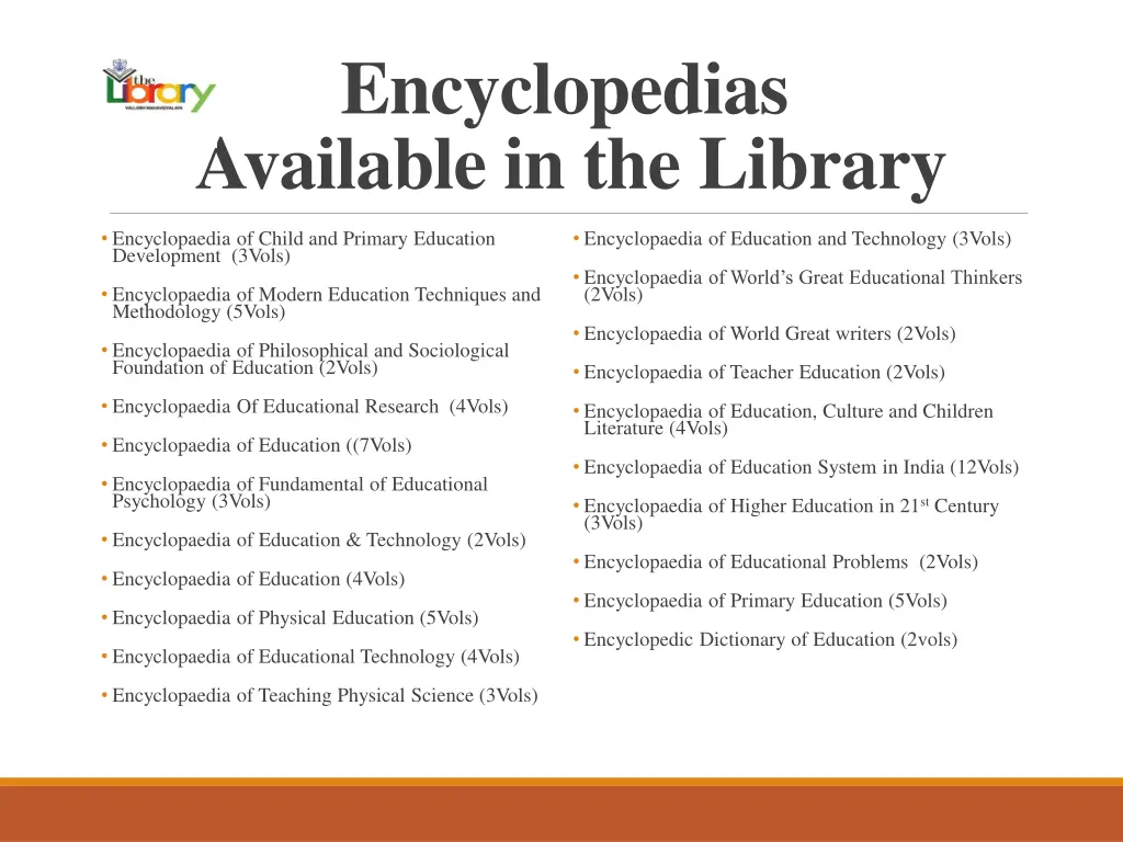 encyclopedias available in the library 1