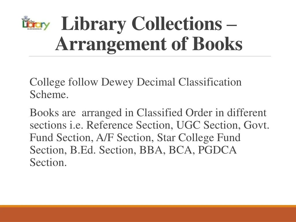 library collections arrangement of books