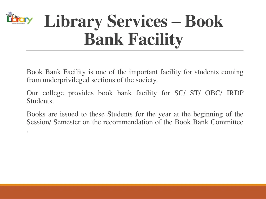 library services book bank facility