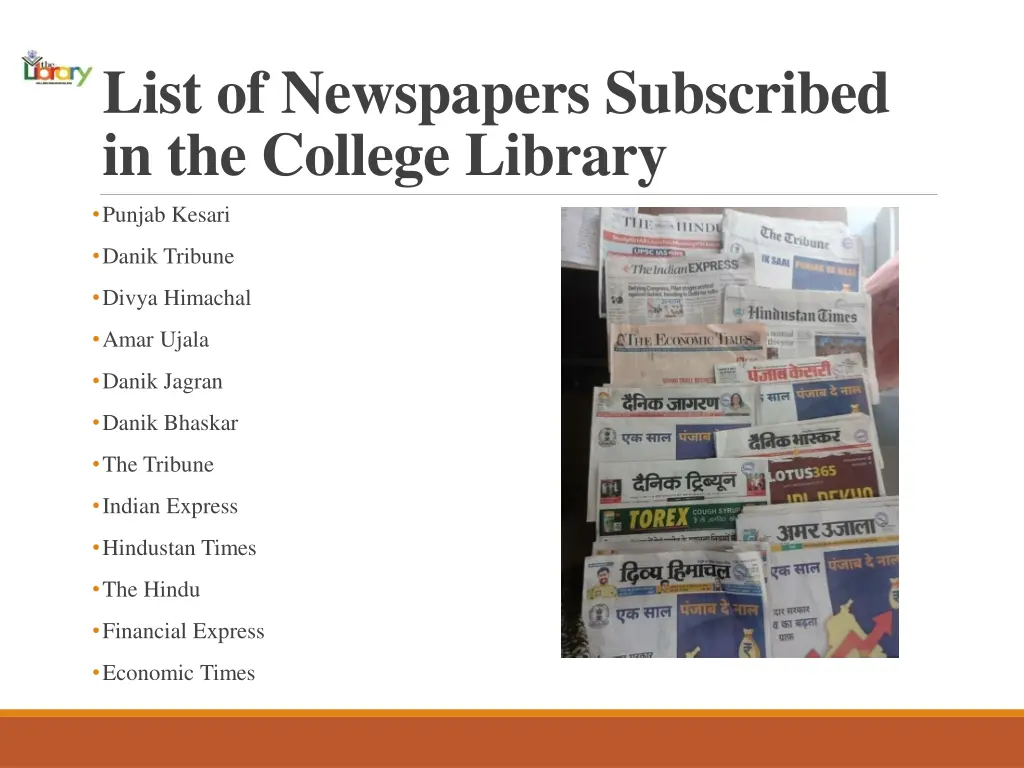 list of newspapers subscribed in the college