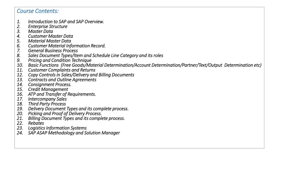 course contents course contents