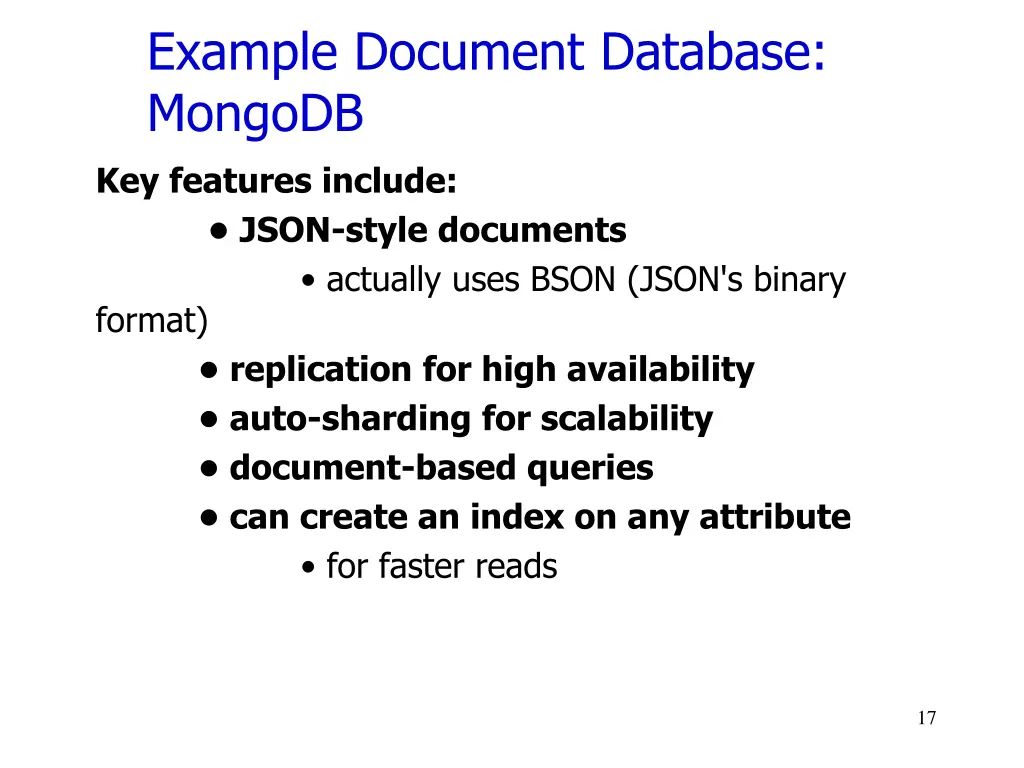 example document database mongodb key features