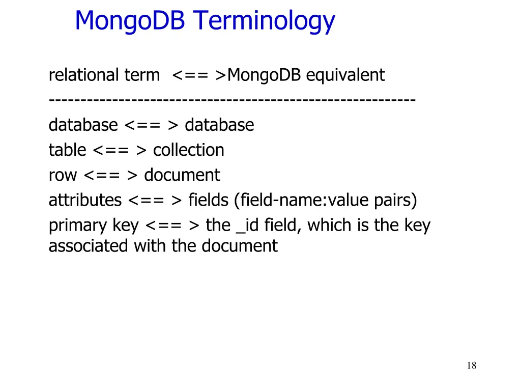 mongodb terminology