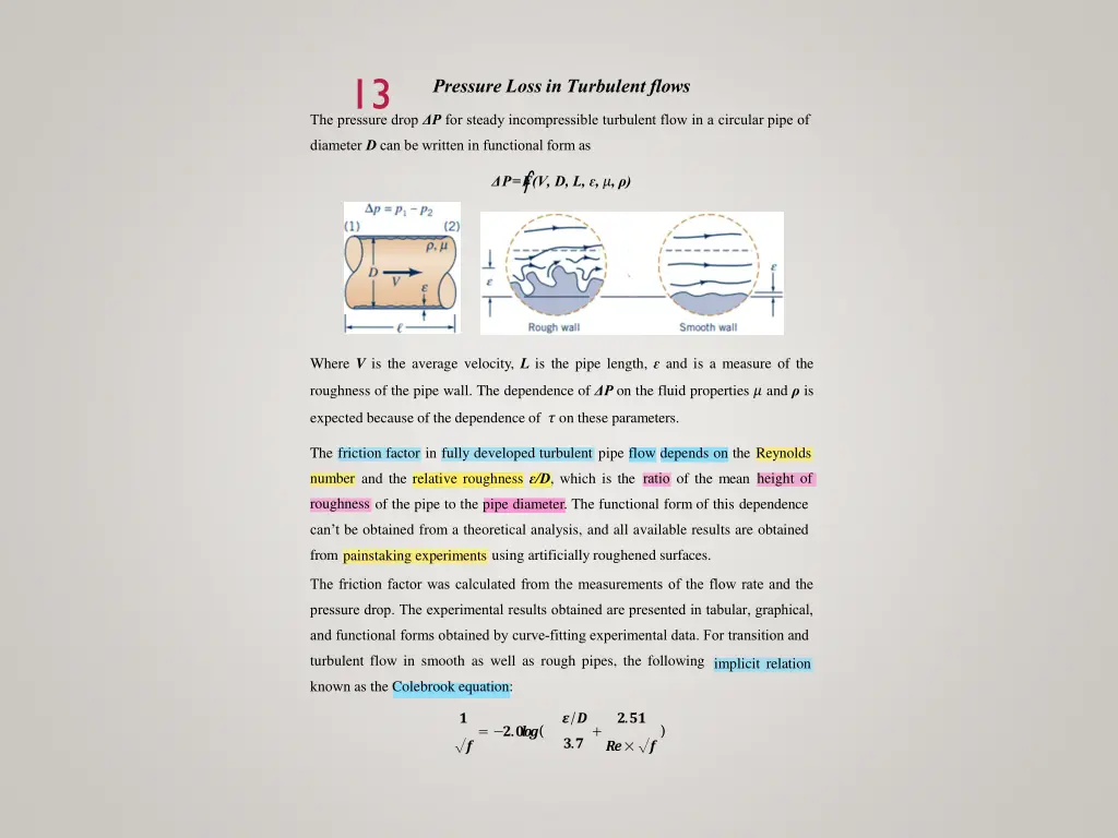 the pressure drop p for steady incompressible