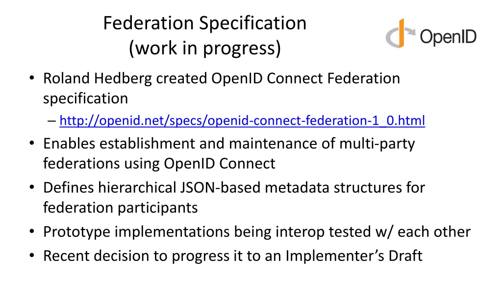 federation specification work in progress