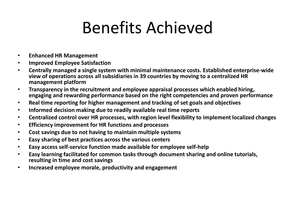 benefits achieved