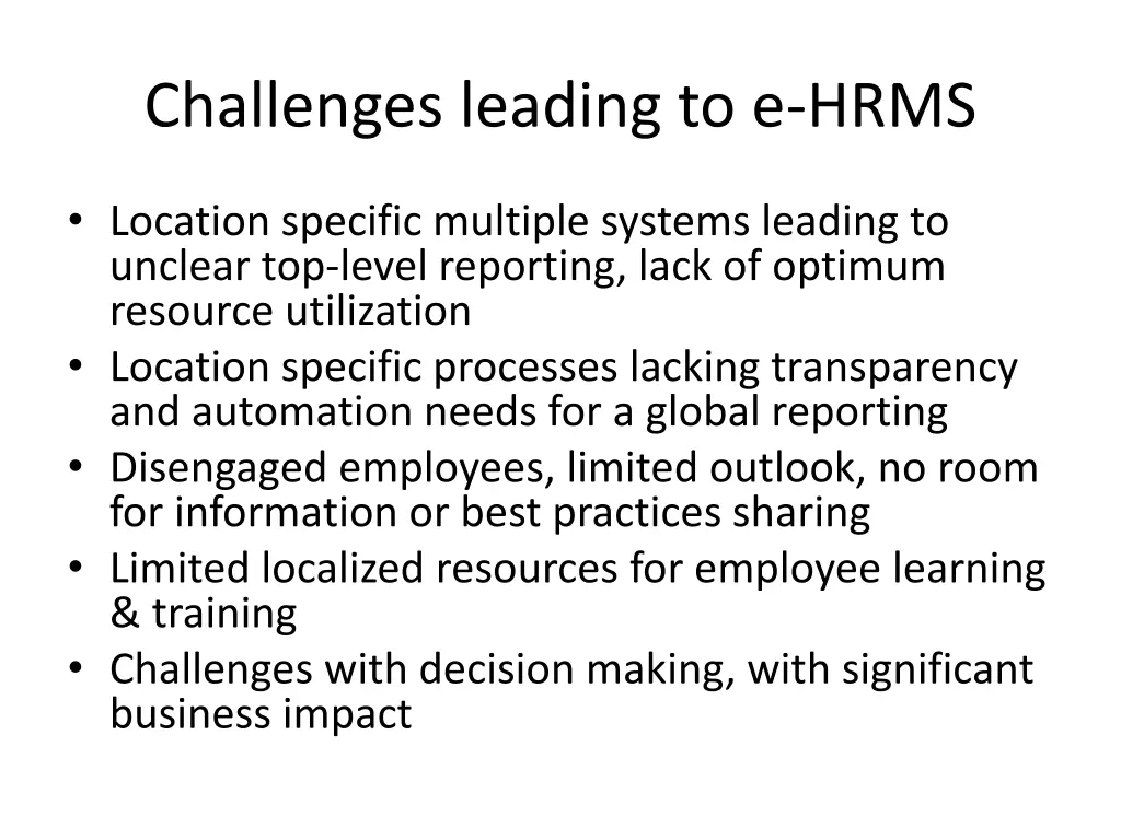 challenges leading to e hrms
